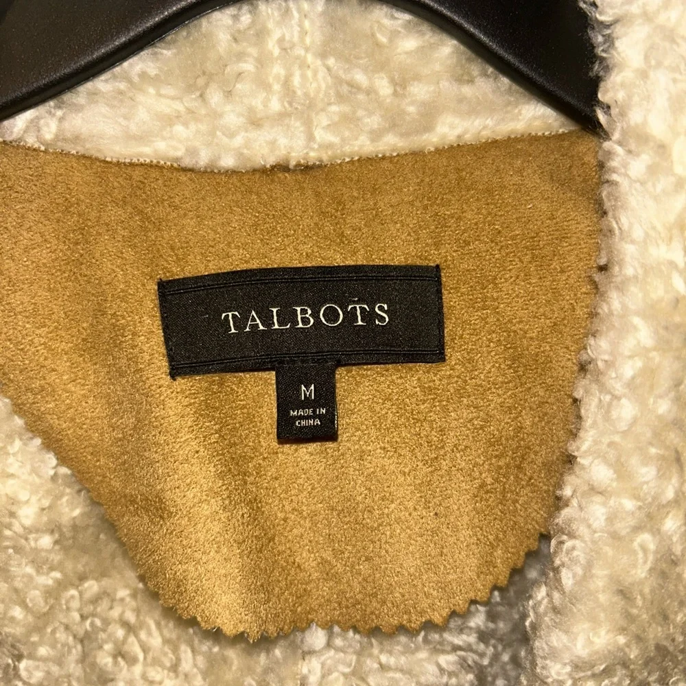 Talbots vest - tan/cream faux leather/shearling vest open front - Picture 2 of 8
